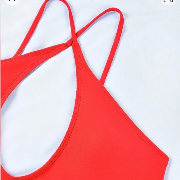 Red One Piece SZ S Swimsuit Sexy Strappy Crossover Top Cut Out High Cut Cheeky - Picture 5 of 9